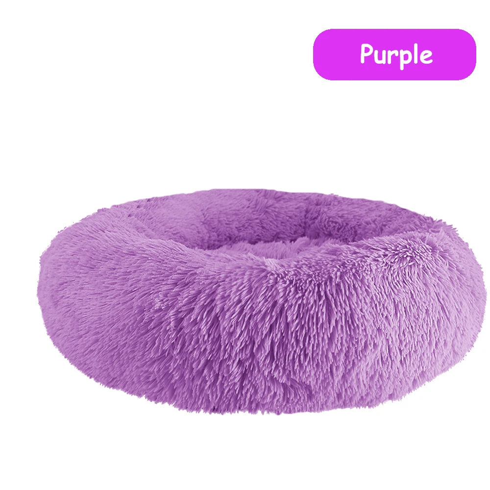 Donut Dog Bed Warm Soft Long Plush Pet Bed for Small Large Dogs Cats Calming Washable Winter Kennel Sofa Cushion Mat