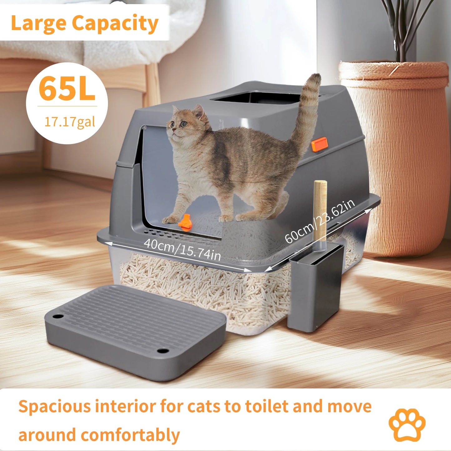 Bingopaw Cat Litter Box with Lid Enclosed Potty Large Top Entry Anti Splashing Toilet Easy to Clean with Litter Scoop