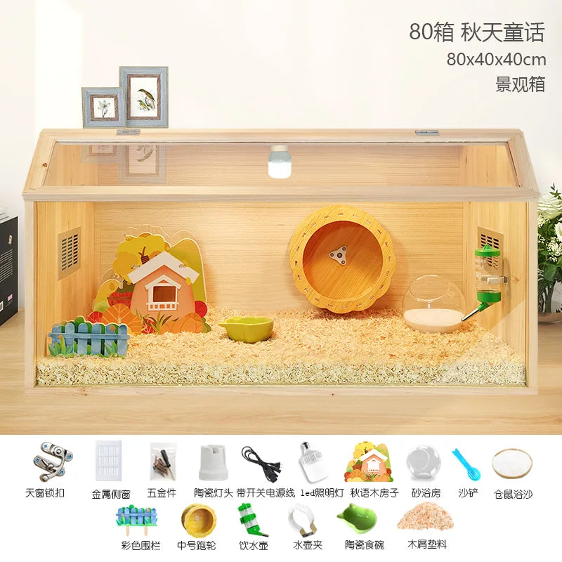 Wooden Hamster Cage Luxury Villa With Hideout Lock