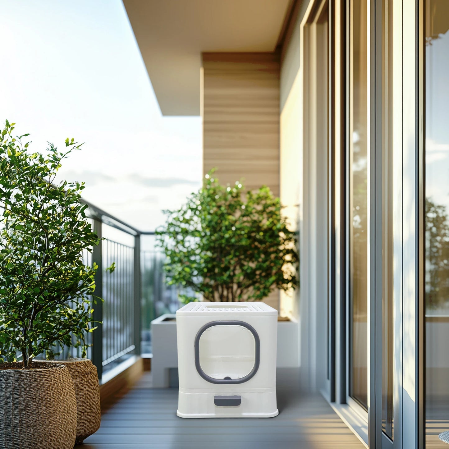 Bingopaw Cat Litter Box with Lid Enclosed Potty Large Top Entry Anti Splashing Toilet Easy to Clean with Litter Scoop