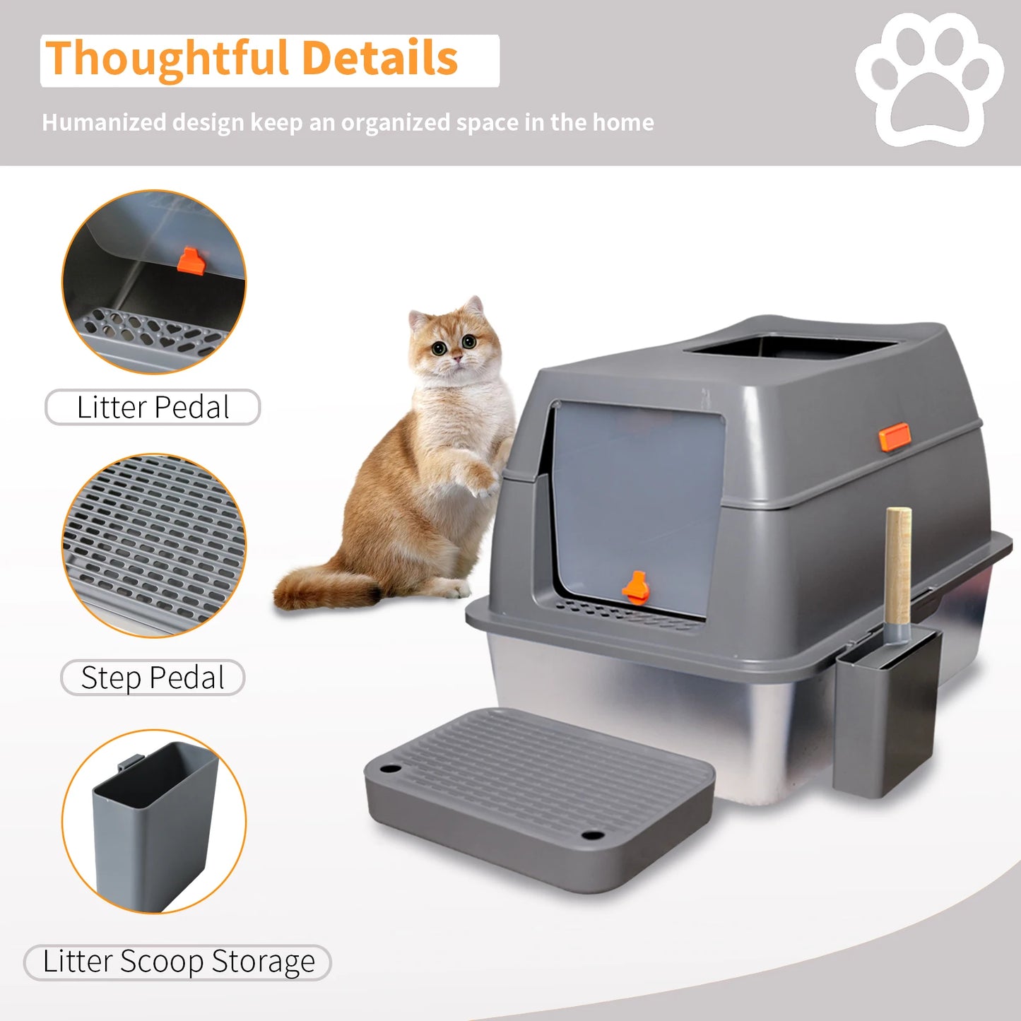 Bingopaw Cat Litter Box with Lid Enclosed Potty Large Top Entry Anti Splashing Toilet Easy to Clean with Litter Scoop