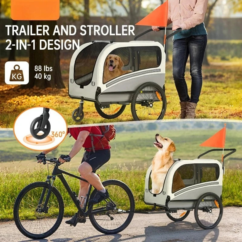 Dog Bike Trailer 88 Lb 2 In 1 Pet Stroller Cart Carrier