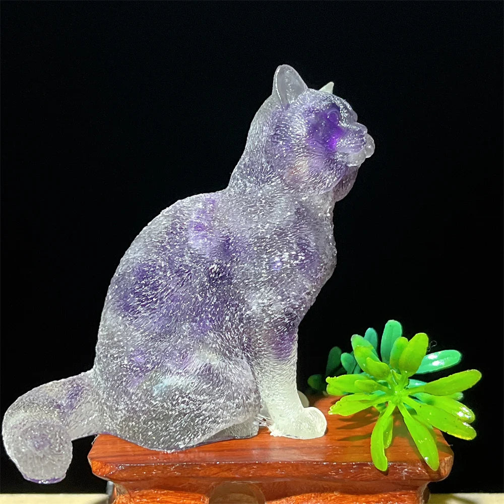 Cat Tumbled Stone Statue Natural Gemstone Amethyst Rose Quartz Opal lite Reiki Healing Crystal Stone Figurine Crafts Gifts