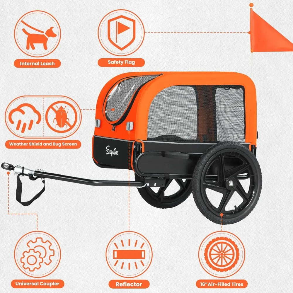 Dog Bike Trailer, Dog Cart for Bicycle, Suitable for Small and Medium Pets, Easy Folding Cart Frame, Quick Release Wheel, Non-S