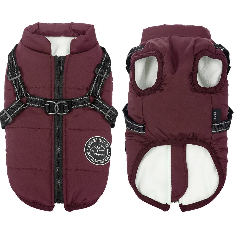 Winter Warm Dog Jacket Waterproof Pet Coat Fleece Harness Vest for Small and Large Dogs