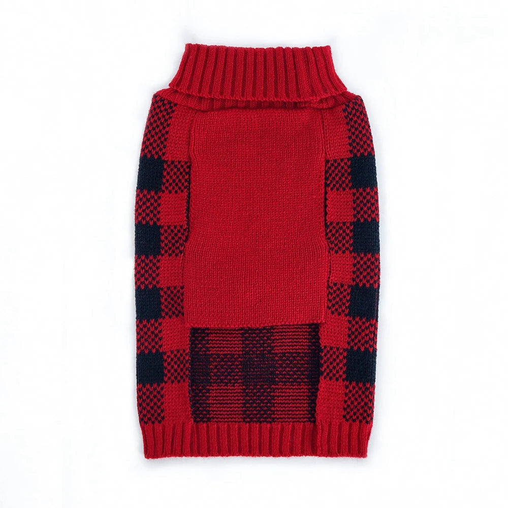 Plaid Pet Dog Sweaters Turtleneck Knitted Dogs Sweatshirt Warm Cats Puppy Winter Clothes for Small Medium Dogs Christmas Wearing