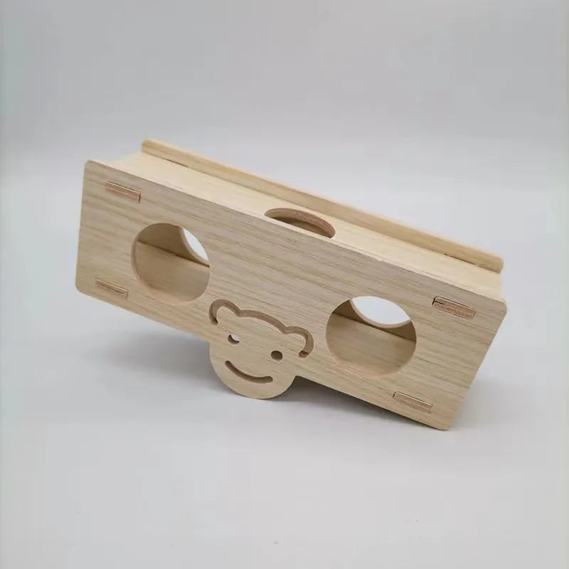Pet Hamsters House DIY Wooden Gerbil Hideout Bridge Swing and Chinchilla Seesaw Pet Sport Exercise Toys Set Cage Accessories