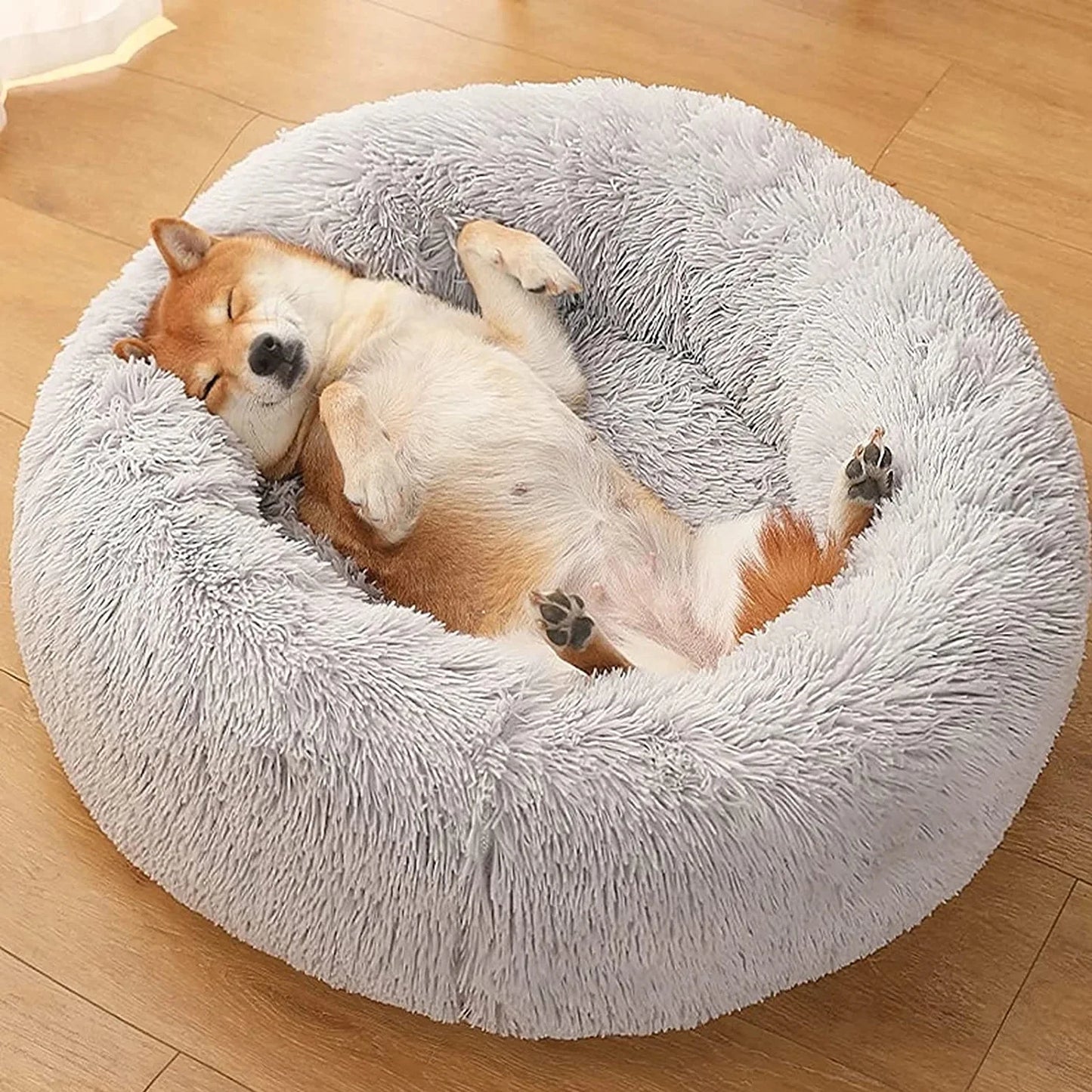 Donut Dog Bed Warm Soft Long Plush Pet Bed for Small Large Dogs Cats Calming Washable Winter Kennel Sofa Cushion Mat
