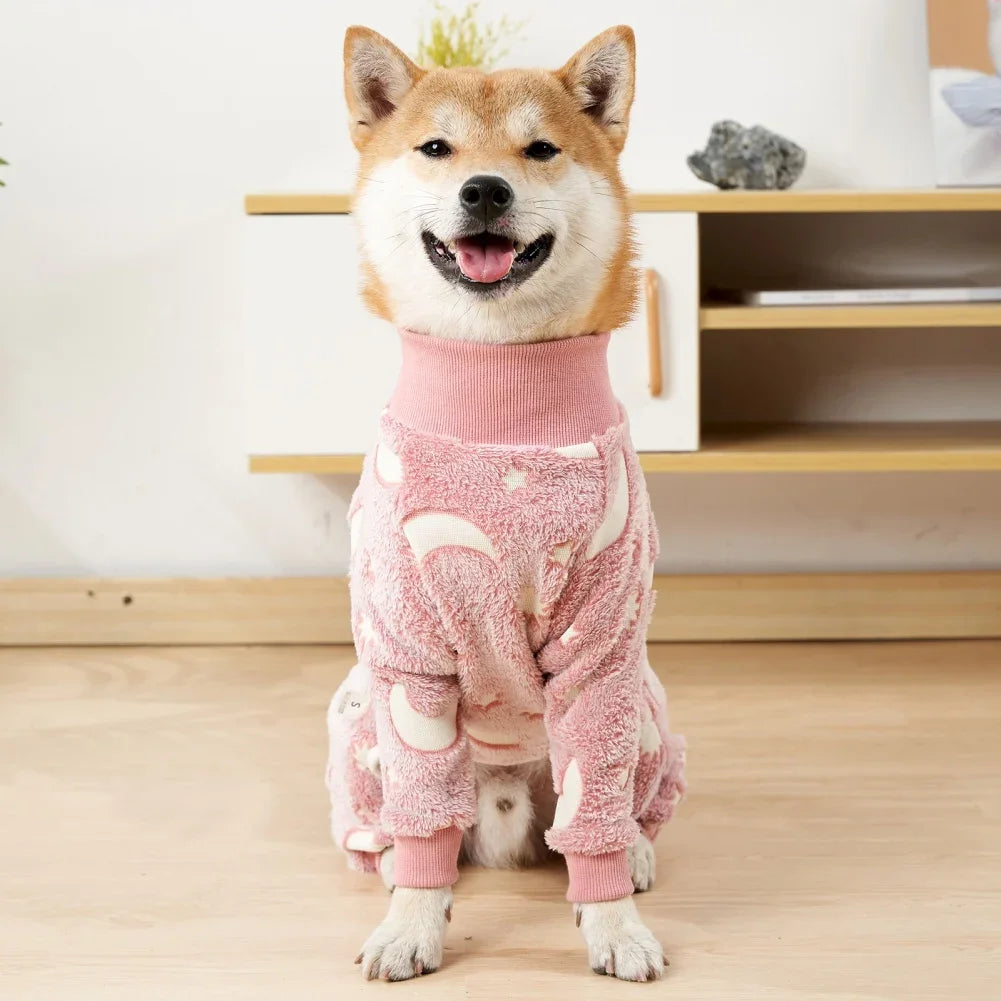 Soft Dog Pajama 4 Legged Warm Fleece Stretchable Onesie