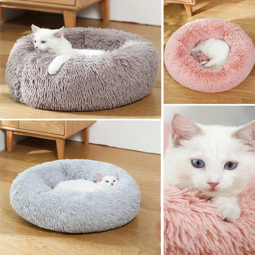 Donut Dog Bed Warm Soft Long Plush Pet Bed for Small Large Dogs Cats Calming Washable Winter Kennel Sofa Cushion Mat