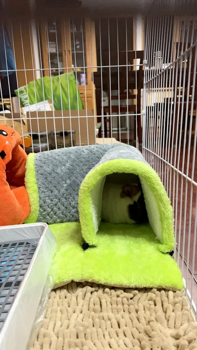 Winter Warm Plush Pet Nest Removable Fleece Tunnel Cage Hideout for Guinea Pig Hamster Rat Squirrel Small Animal Accessories