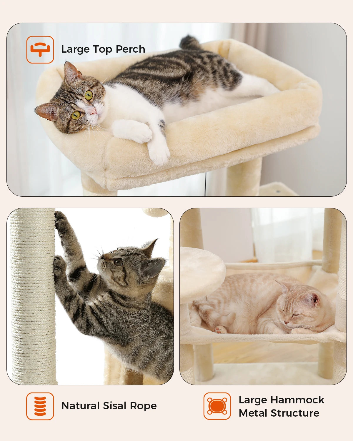 Cat Tree for Indoor Cats 5 Level Cat Tower with Large Hammock and Cozy Condo for Large Cats