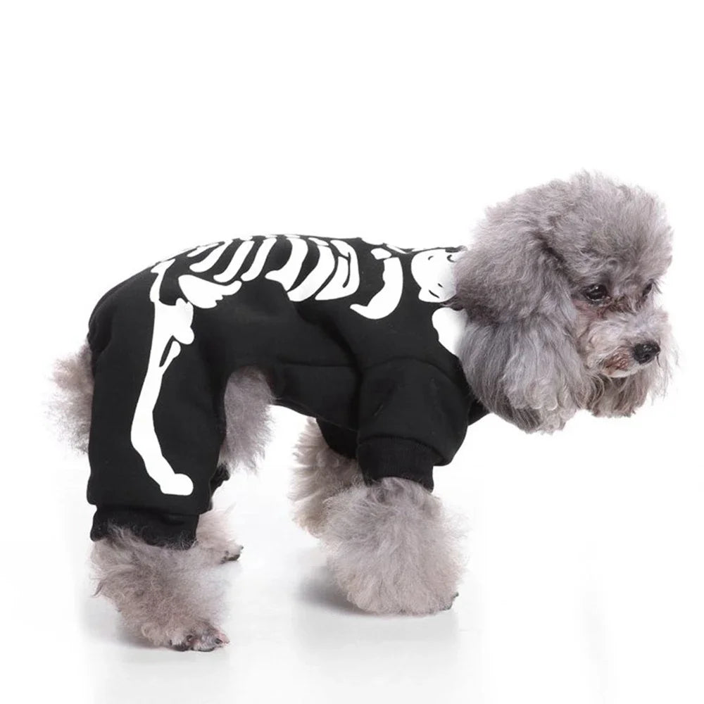 Skeleton Dog Costume for Halloween Pet Apparel for Small and Medium Dogs and Cats Holiday Party Dress Up Clothes