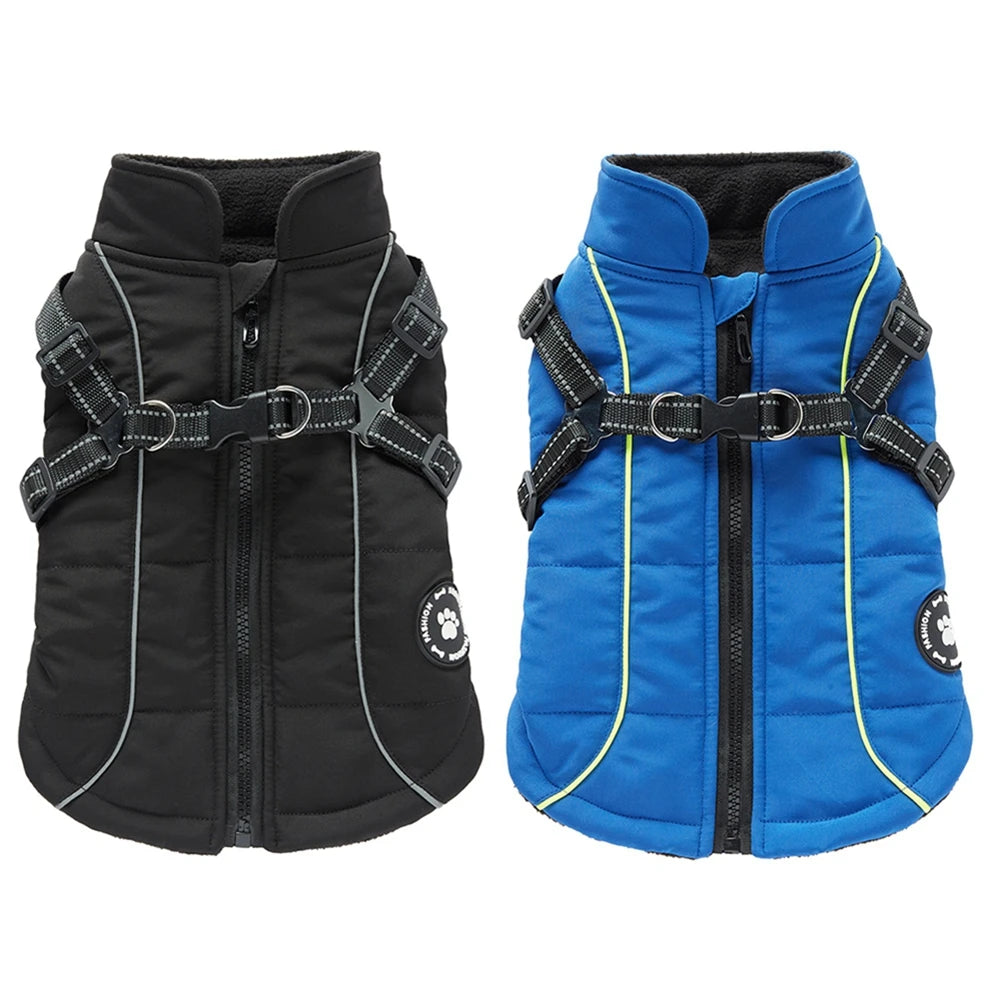 Pet Dog Waterproof Warm Jacket With Harness Reflective Dog Clothes For Small Large Dogs Coat Chihuahua French Bulldog Outfits