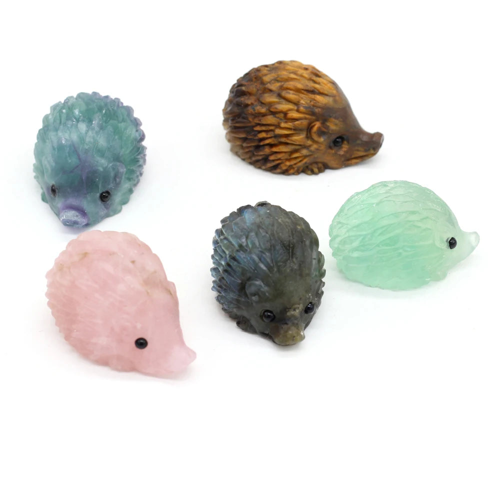 Natural Crystal Cute Animal Carved Hedgehog Statue, Rose Quartz, Tiger Eye Stone Crafts, Reiki Home Decoration, Ornaments