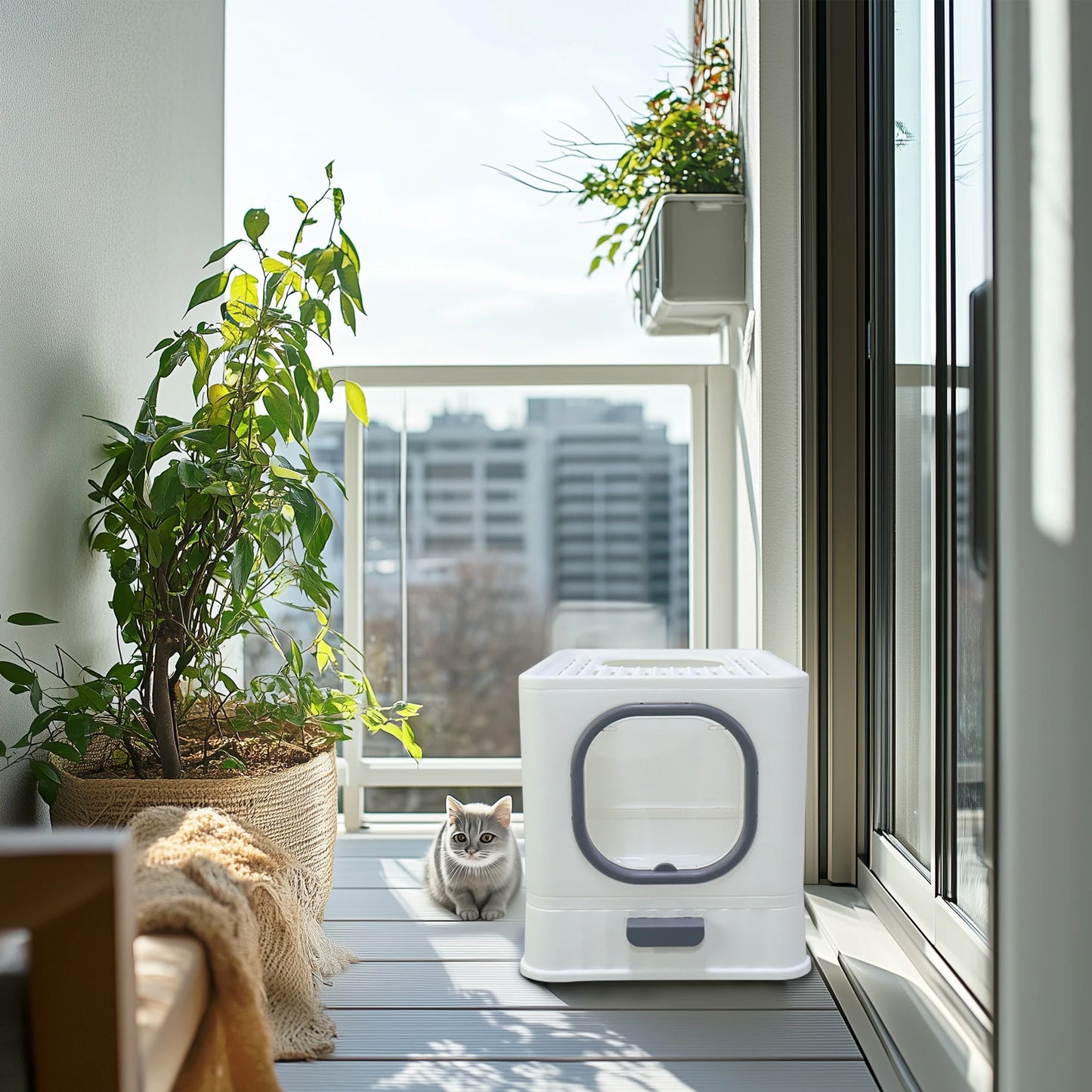 Bingopaw Cat Litter Box with Lid Enclosed Potty Large Top Entry Anti Splashing Toilet Easy to Clean with Litter Scoop