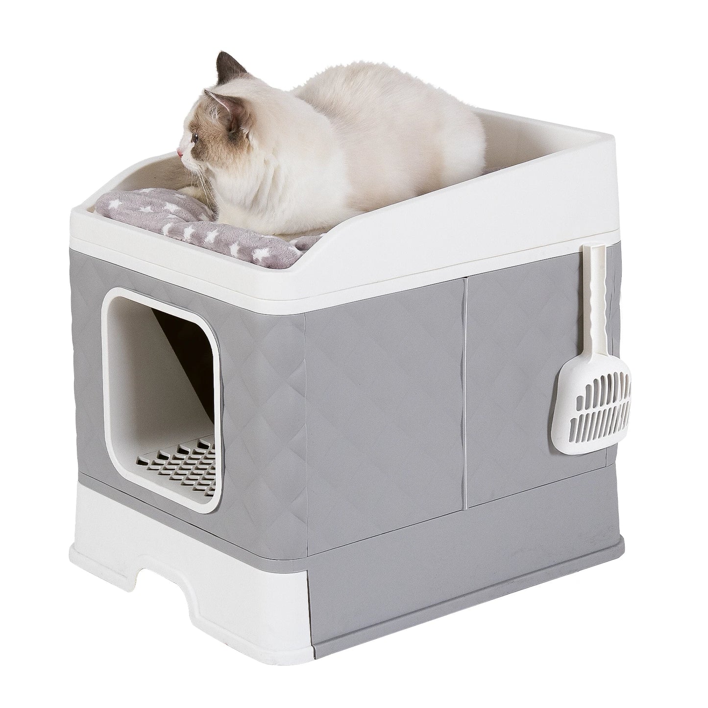 Bingopaw Cat Litter Box with Lid Enclosed Potty Large Top Entry Anti Splashing Toilet Easy to Clean with Litter Scoop