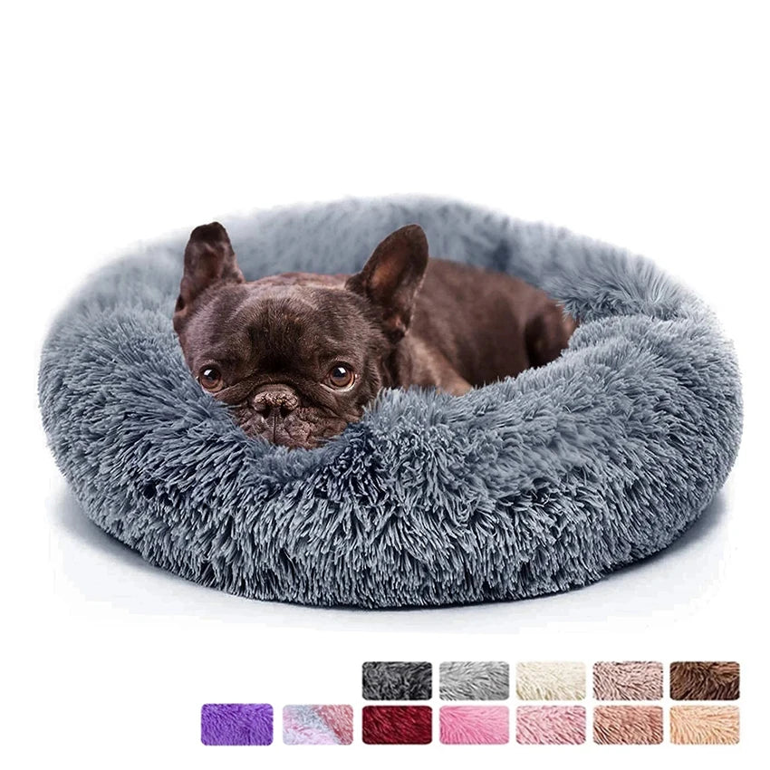 Donut Dog Bed Warm Soft Long Plush Pet Bed for Small Large Dogs Cats Calming Washable Winter Kennel Sofa Cushion Mat