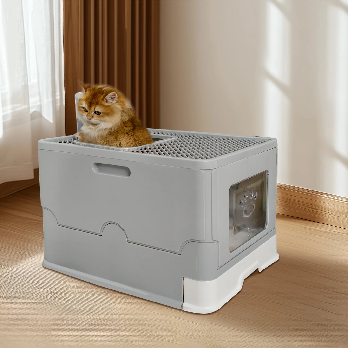 Bingopaw Cat Litter Box with Lid Enclosed Potty Large Top Entry Anti Splashing Toilet Easy to Clean with Litter Scoop