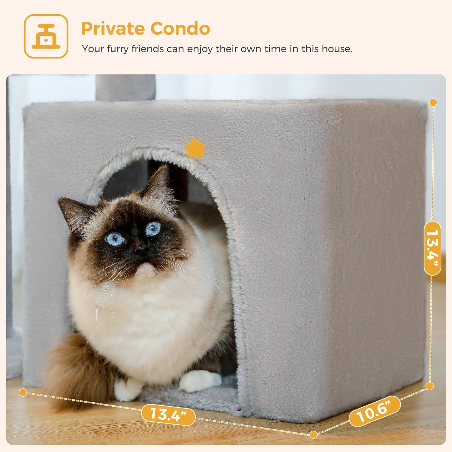 Cat Tree Cat Tower for Indoor Cats with Big Hammock Removable Top Perch and Scratching Posts Grey