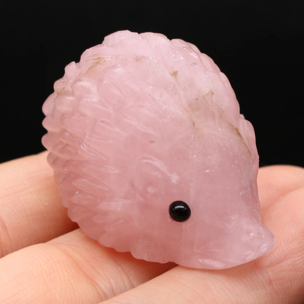 Natural Crystal Cute Animal Carved Hedgehog Statue, Rose Quartz, Tiger Eye Stone Crafts, Reiki Home Decoration, Ornaments