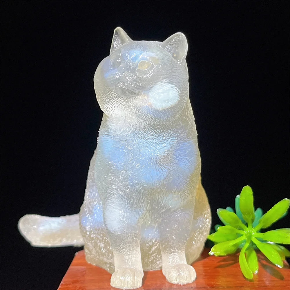 Cat Tumbled Stone Statue Natural Gemstone Amethyst Rose Quartz Opal lite Reiki Healing Crystal Stone Figurine Crafts Gifts
