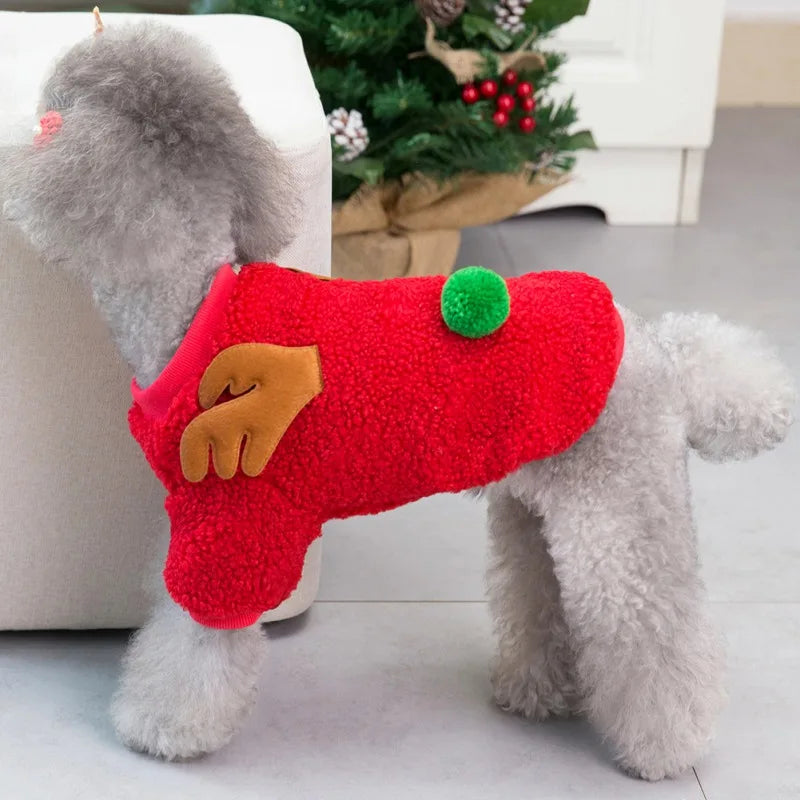 Autumn Winter Cute Christmas Dog Coat Grain Velvet Pet Dog Sweater New Year Party Sweater Shirt Festival Pet Clothing Outfit