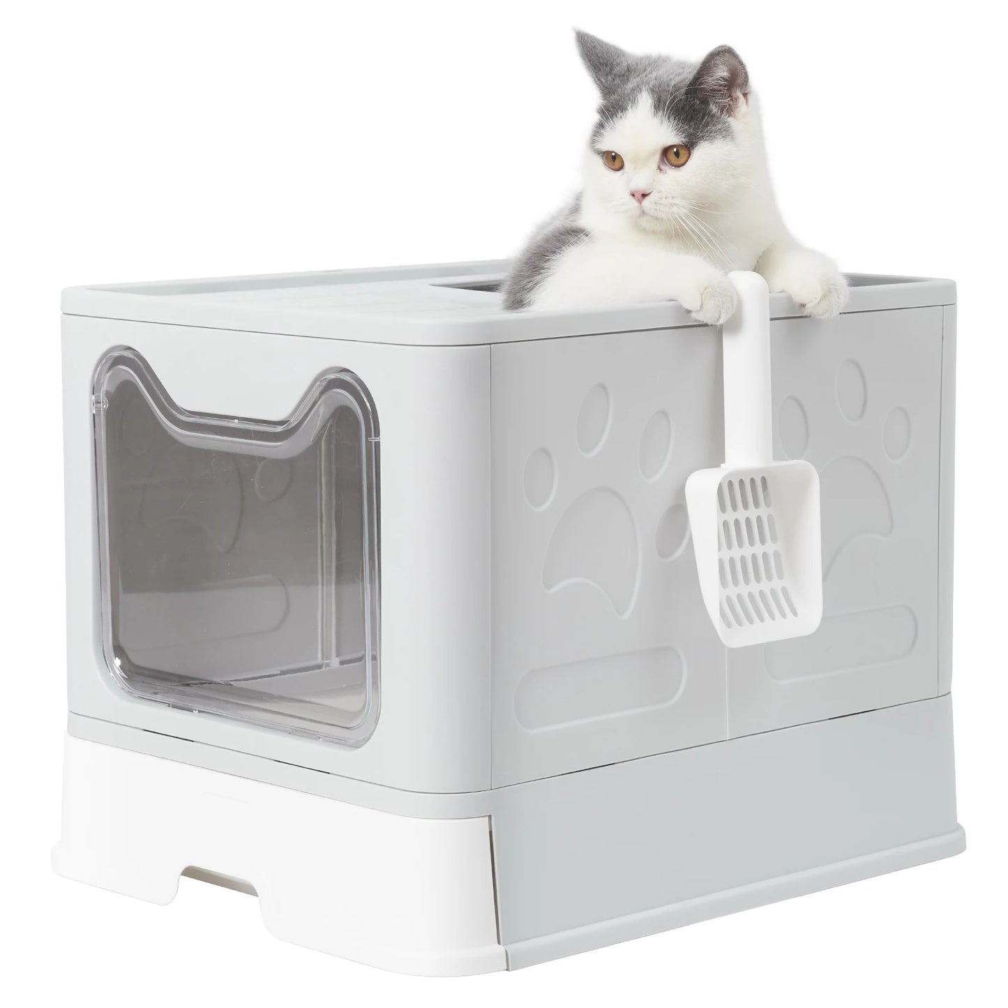 Bingopaw Cat Litter Box with Lid Enclosed Potty Large Top Entry Anti Splashing Toilet Easy to Clean with Litter Scoop