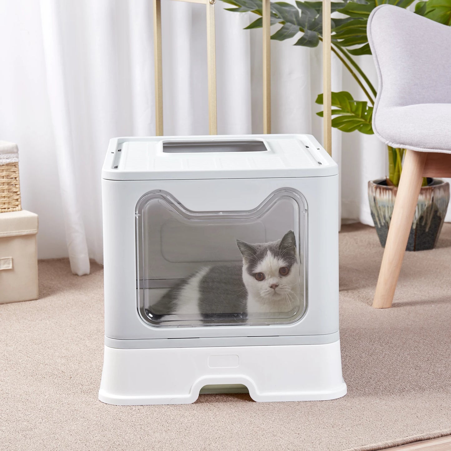 Bingopaw Cat Litter Box with Lid Enclosed Potty Large Top Entry Anti Splashing Toilet Easy to Clean with Litter Scoop