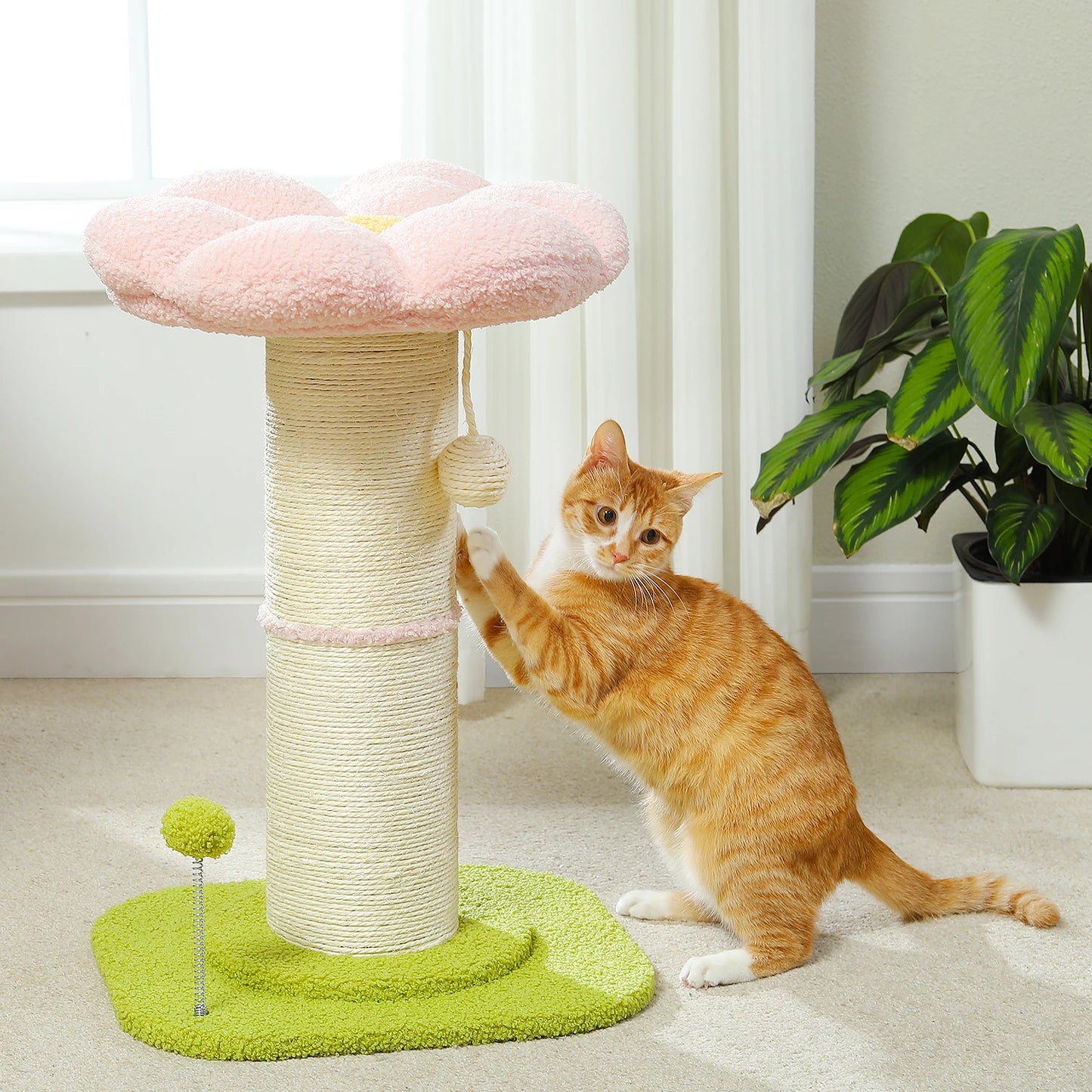 Flower Cat Scratching Post Small Cat Tree Tower Cat Scratcher Indoor Cats Super Thick Scratching Post Removable Cat Bed