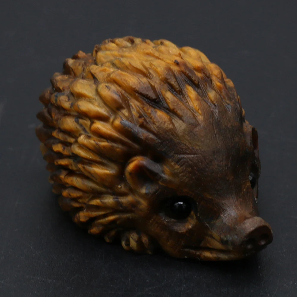 Natural Crystal Cute Animal Carved Hedgehog Statue, Rose Quartz, Tiger Eye Stone Crafts, Reiki Home Decoration, Ornaments