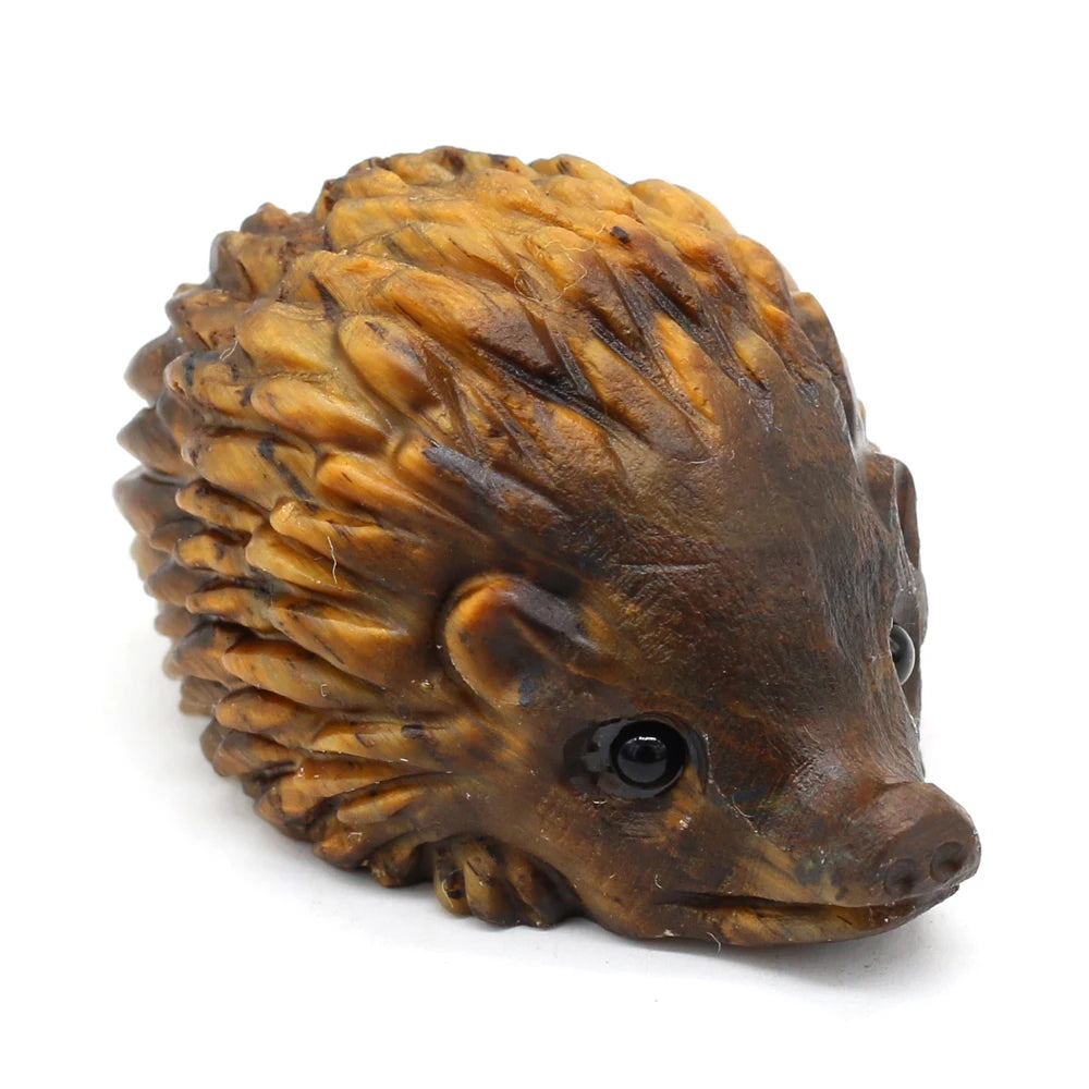 Natural Crystal Cute Animal Carved Hedgehog Statue, Rose Quartz, Tiger Eye Stone Crafts, Reiki Home Decoration, Ornaments