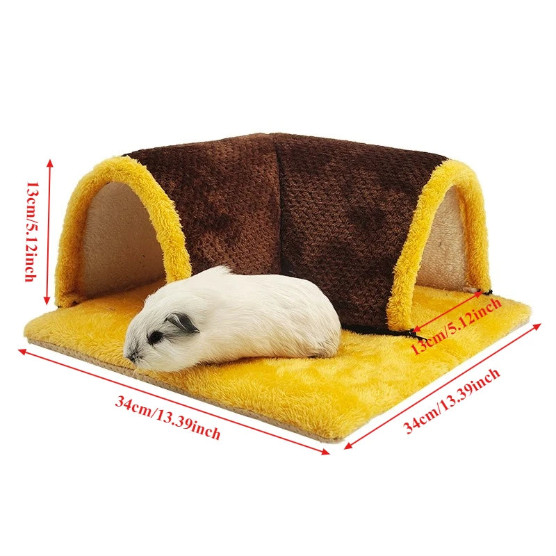 Winter Warm Plush Pet Nest Removable Fleece Tunnel Cage Hideout for Guinea Pig Hamster Rat Squirrel Small Animal Accessories