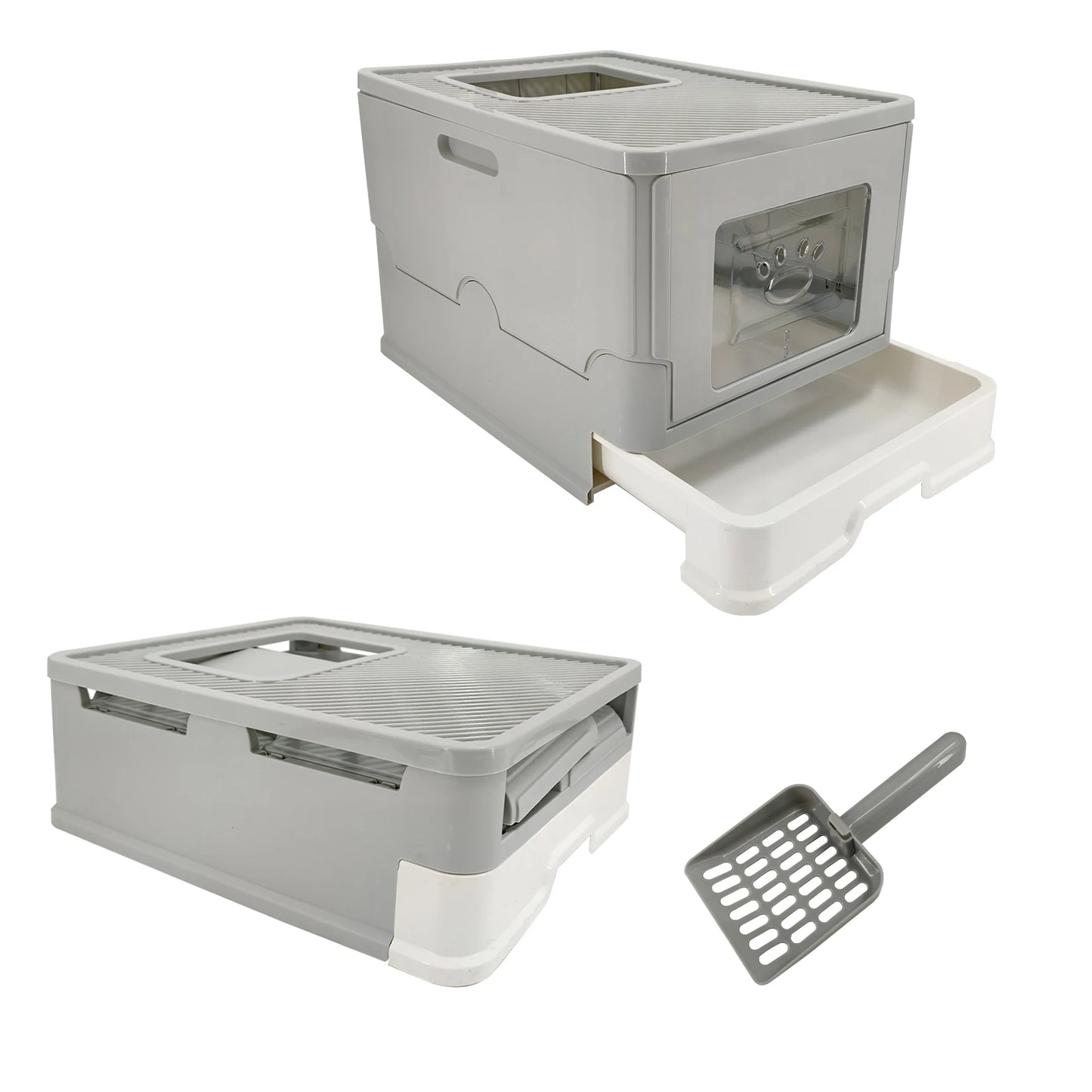 Bingopaw Cat Litter Box with Lid Enclosed Potty Large Top Entry Anti Splashing Toilet Easy to Clean with Litter Scoop