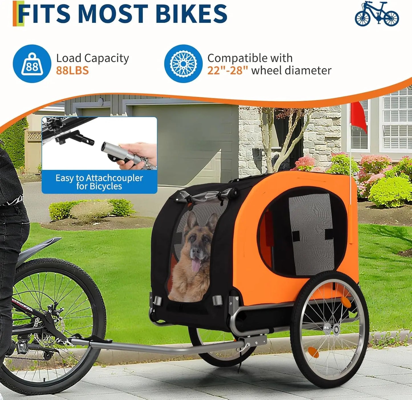 Dog Bike Trailer 88Lbs Pet Bicycle Carrier Easy Folding