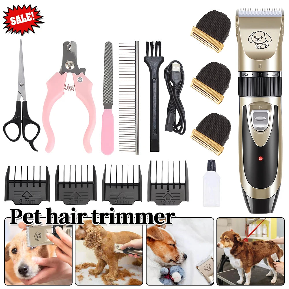 Electric Pet Clipper Grooming Kit Rechargeable Trimmer Haircut Cat Hair Cutting Remover Professional Machine Set