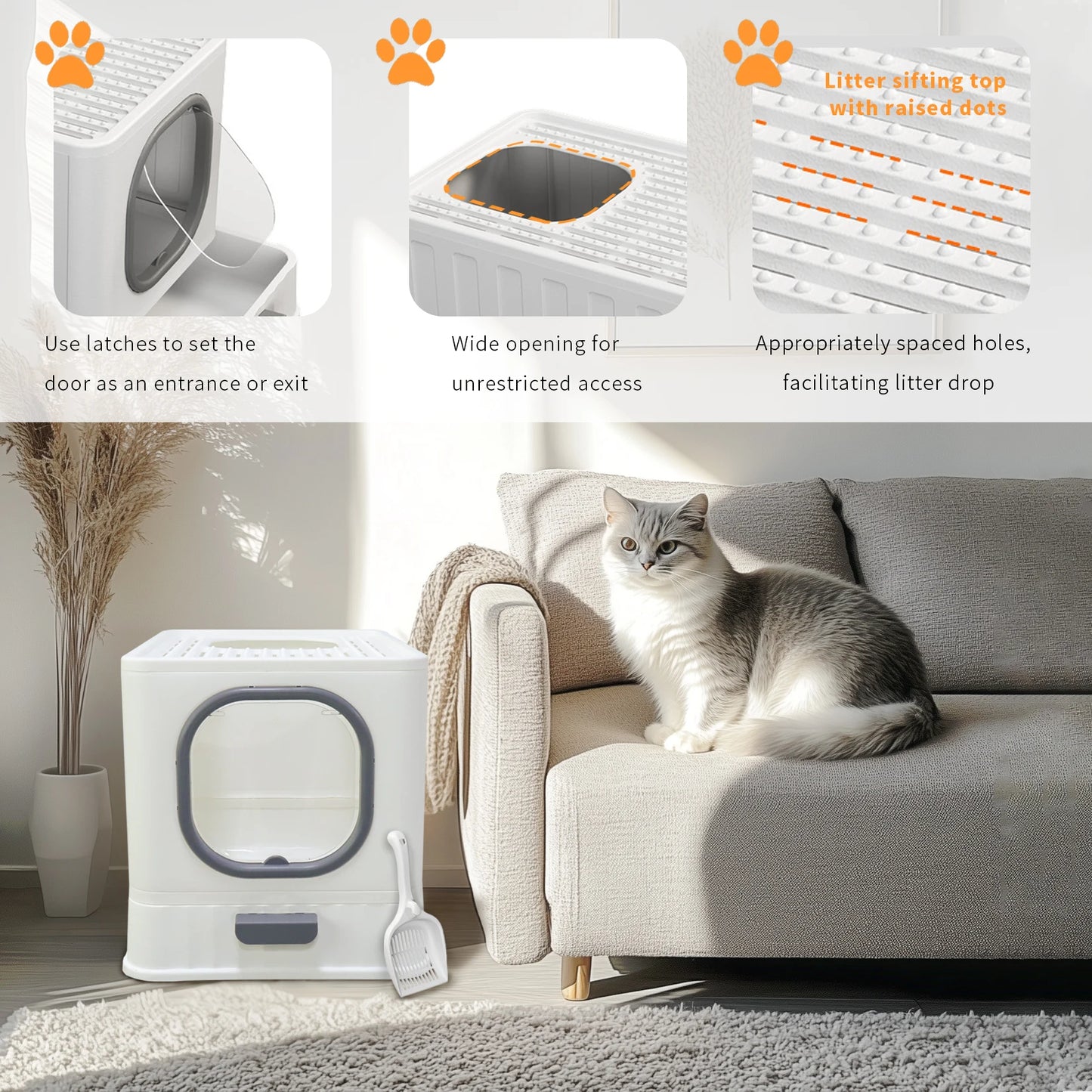 Bingopaw Cat Litter Box with Lid Enclosed Potty Large Top Entry Anti Splashing Toilet Easy to Clean with Litter Scoop