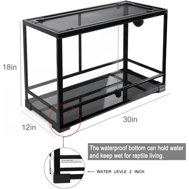 Tempered Glass Reptile Terrarium 30 Gallon Wide Tank 30 In