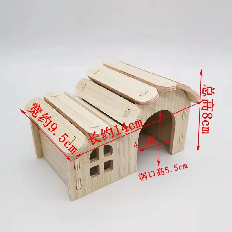 Pet Hamsters House DIY Wooden Gerbil Hideout Bridge Swing and Chinchilla Seesaw Pet Sport Exercise Toys Set Cage Accessories