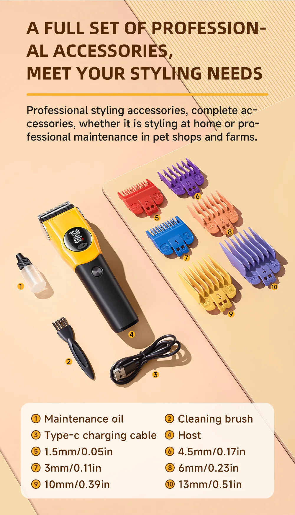 Pet Clipper Professional Dog Hair Trimmer Cat Grooming Shaver 7500 RPM LED Rechargeable Suitable for Large Medium and Small Pets