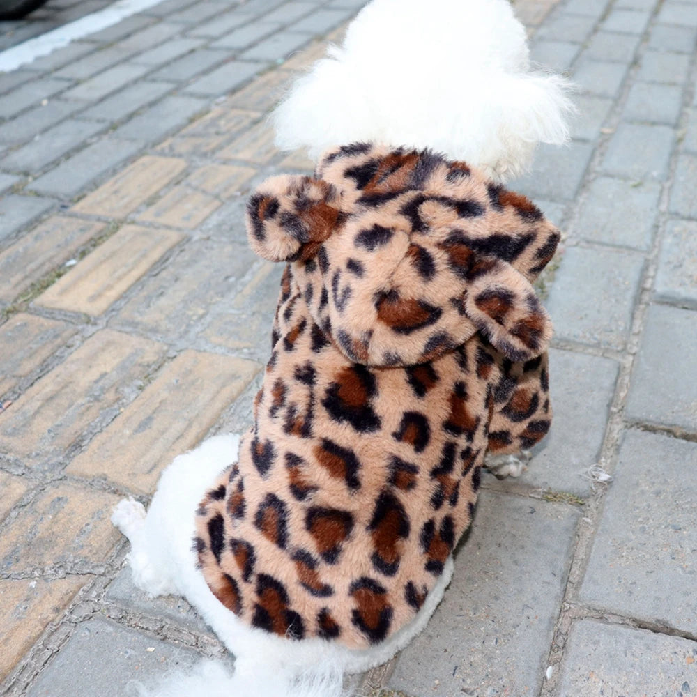 Winter Pet Dog Clothes Warm Fleece Dog Hoodie Leopard Dog Coat Jacket French Bulldog Clothing for Small Medium Dogs Pet Costumes