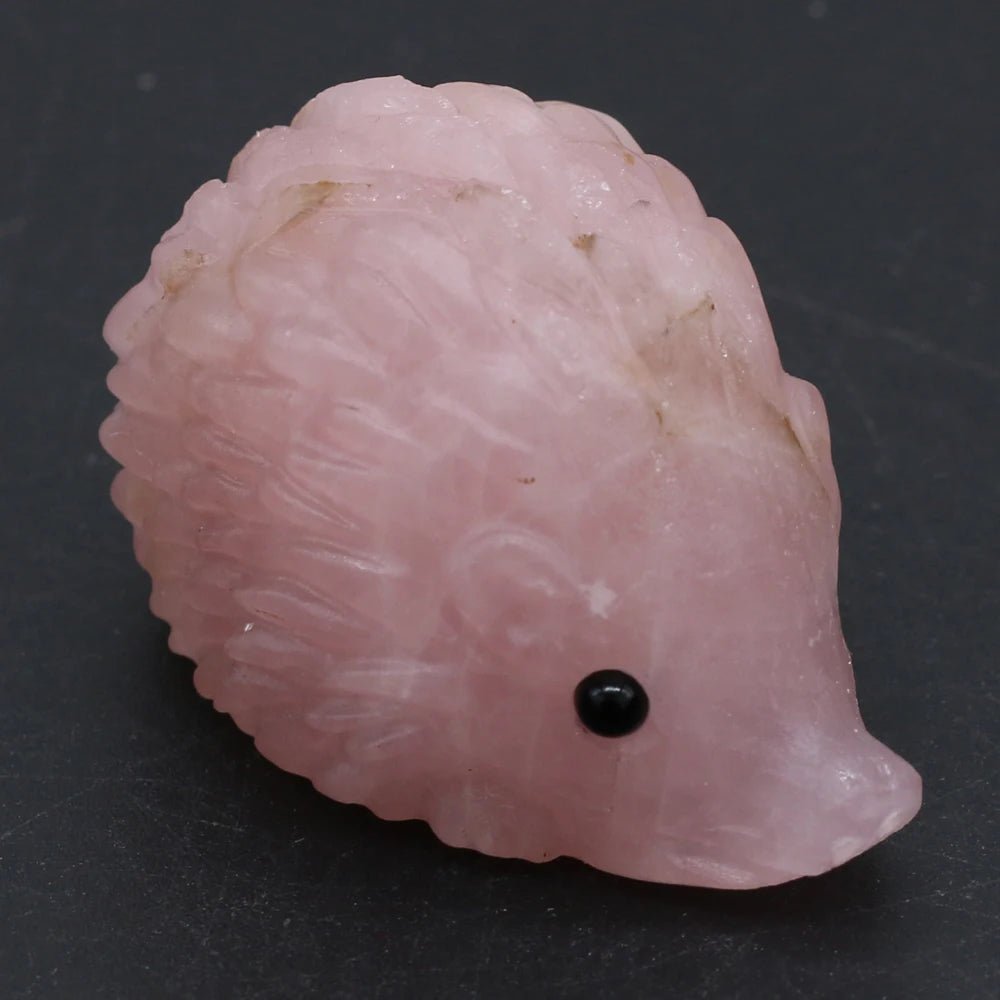 Natural Crystal Cute Animal Carved Hedgehog Statue, Rose Quartz, Tiger Eye Stone Crafts, Reiki Home Decoration, Ornaments