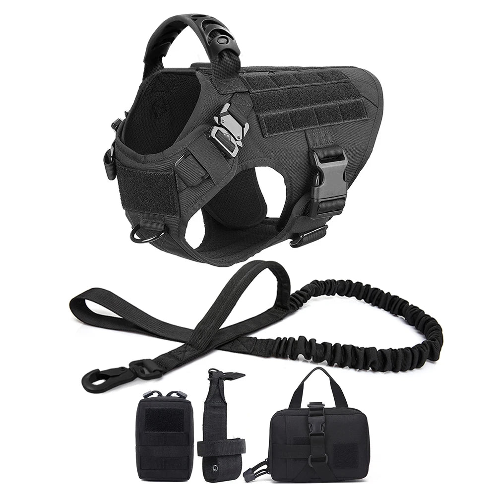 Military Dog Harness Leash Bags Set Pet Tactical Vest Harnesses Walking Training Hunting For Large Dogs German Shepherd