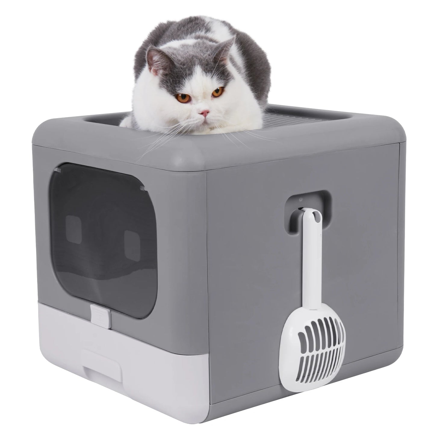 Bingopaw Cat Litter Box with Lid Enclosed Potty Large Top Entry Anti Splashing Toilet Easy to Clean with Litter Scoop