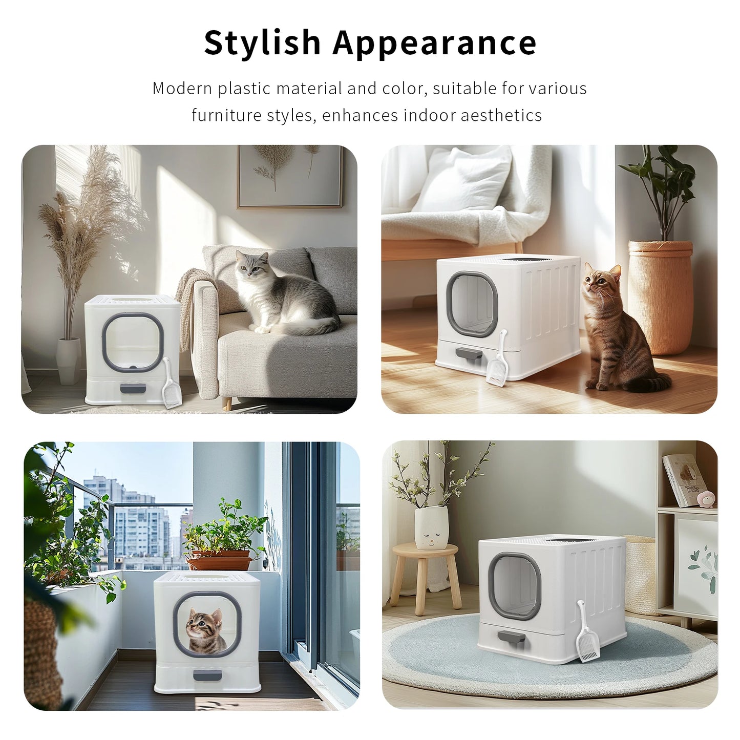 Bingopaw Cat Litter Box with Lid Enclosed Potty Large Top Entry Anti Splashing Toilet Easy to Clean with Litter Scoop
