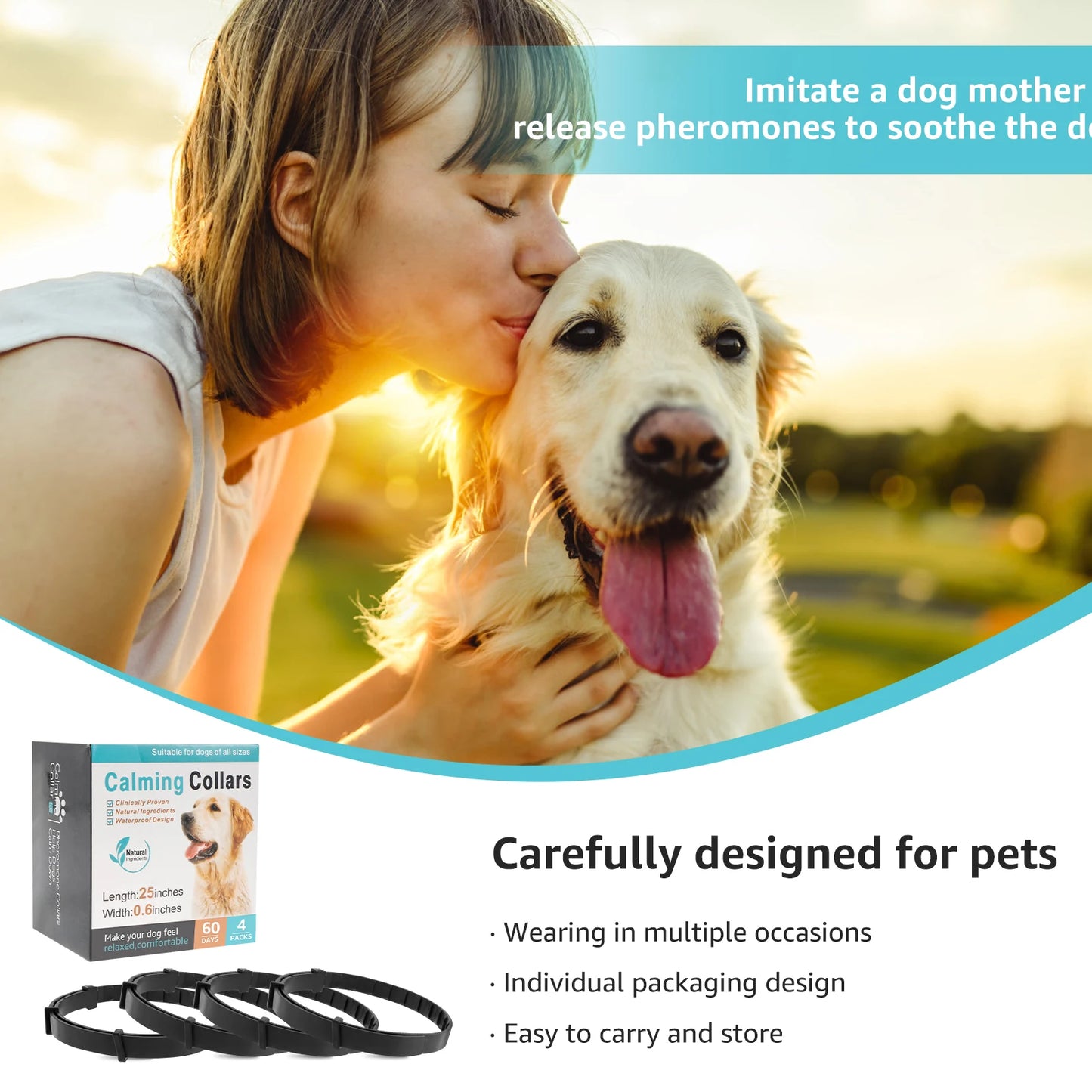 4Pcs Dogs Calming Collar Pets Pheromone Relieve Anxiety Trimmable Adjustable Comfortable Anti Relief Stress Puppy Kitten