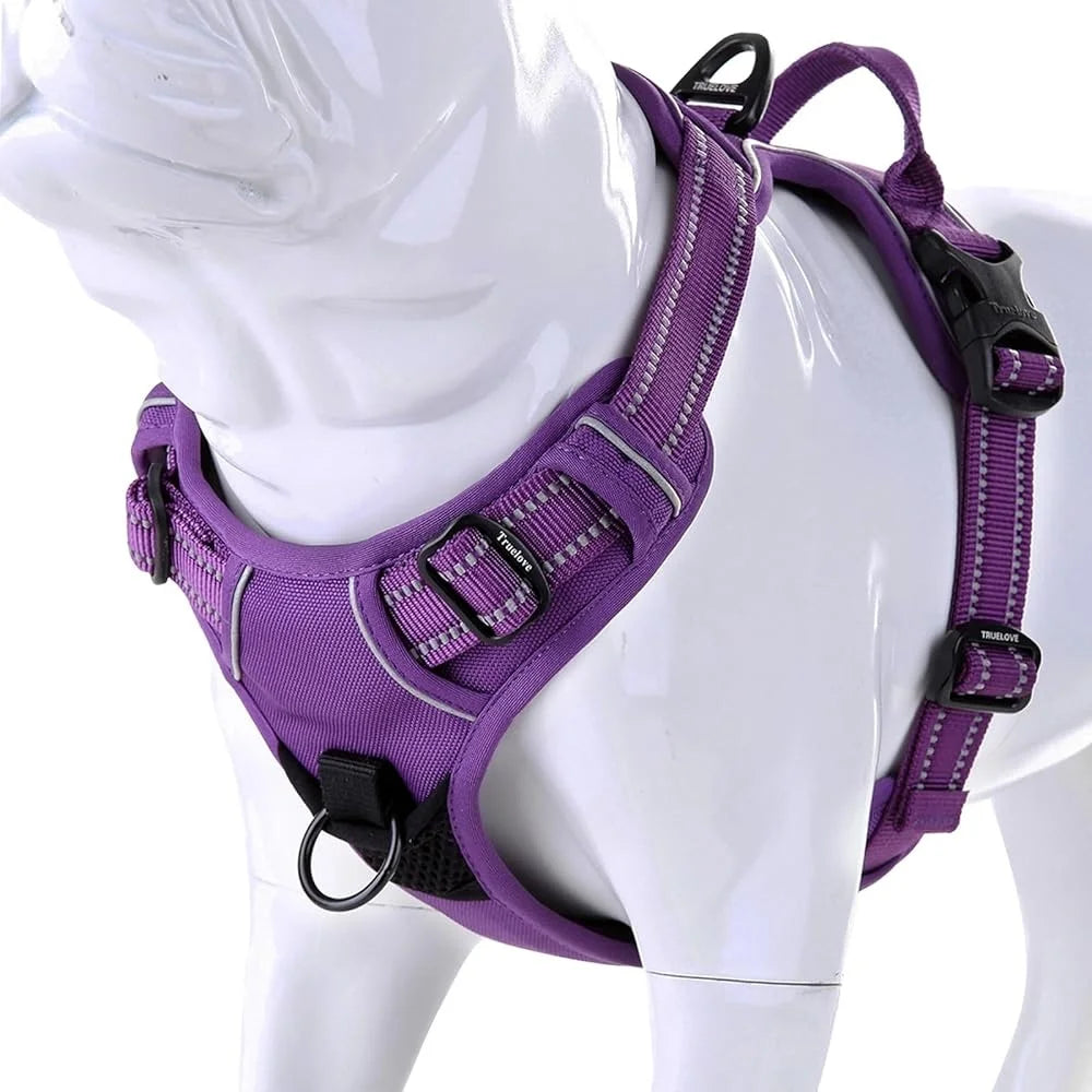 Reflective No Pull Dog Harness Soft Ergonomic Design with Handle Two Leash Attachments Lightweight Comfortable Nylon Webbing