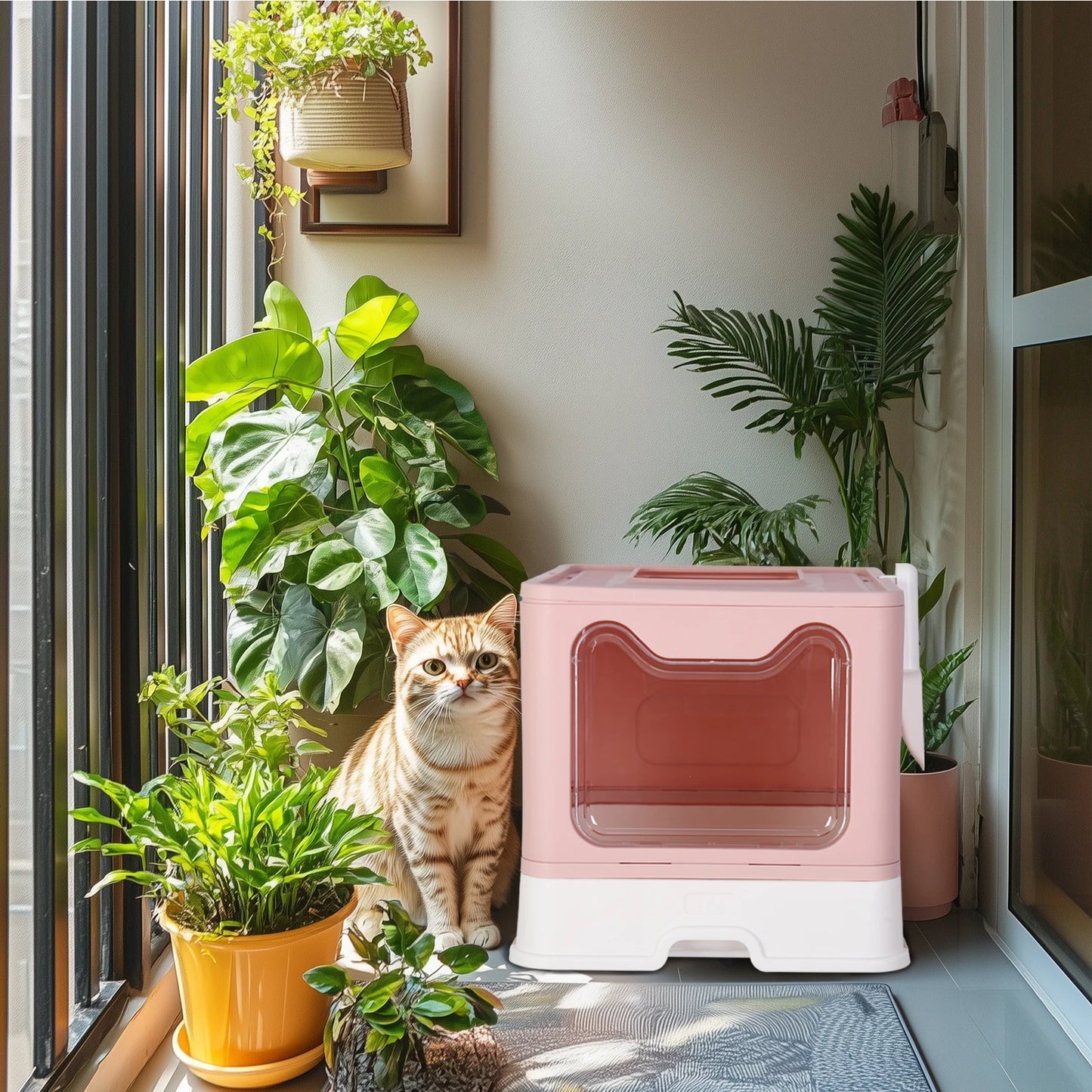 Bingopaw Cat Litter Box with Lid Enclosed Potty Large Top Entry Anti Splashing Toilet Easy to Clean with Litter Scoop