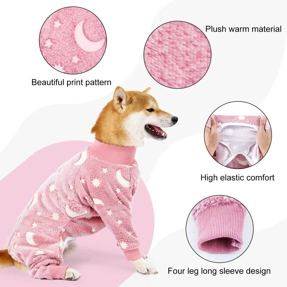 Soft Dog Pajama 4 Legged Warm Fleece Stretchable Onesie
