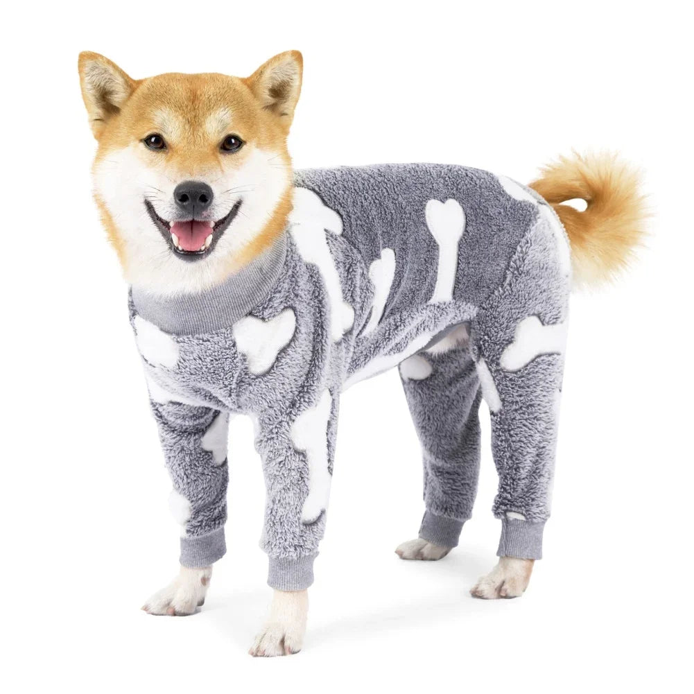 Soft Dog Pajama 4 Legged Warm Fleece Stretchable Onesie